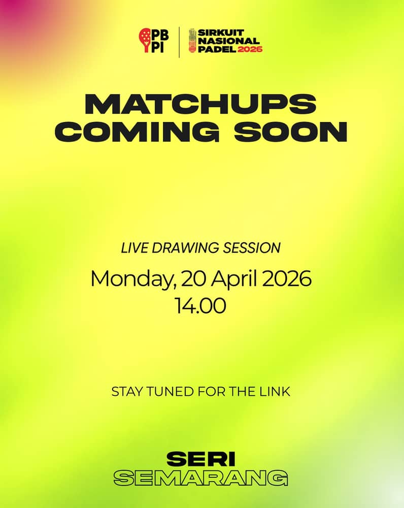 Penentuan bagan pertandingan Sirnas Padel 2026 Seri Semarang dimulai! Pantau siapa yang akan jadi lawanmu di lapangan nanti.
Catat jadwalnya agar tidak ketinggalan:
📅 Senin, 20 April 2026
🕑 14.00 WIB
📍 LIVE on YouTube PBPI
Tag partner kamu dan tulis satu kata buat persiapan kalian di Semarang! 👇
#pbpi #padel #padelindonesia Penentuan bagan pertandingan Sirnas Padel 2026 Seri Semarang dimulai! Pantau siapa yang akan jadi lawanmu di lapangan nanti.
Catat jadwalnya agar tidak ketinggalan:
📅 Senin, 20 April 2026
🕑 14.00 WIB
📍 LIVE on YouTube PBPI
Tag partner kamu dan tulis satu kata buat persiapan kalian di Semarang! 👇
#pbpi #padel #padelindonesia